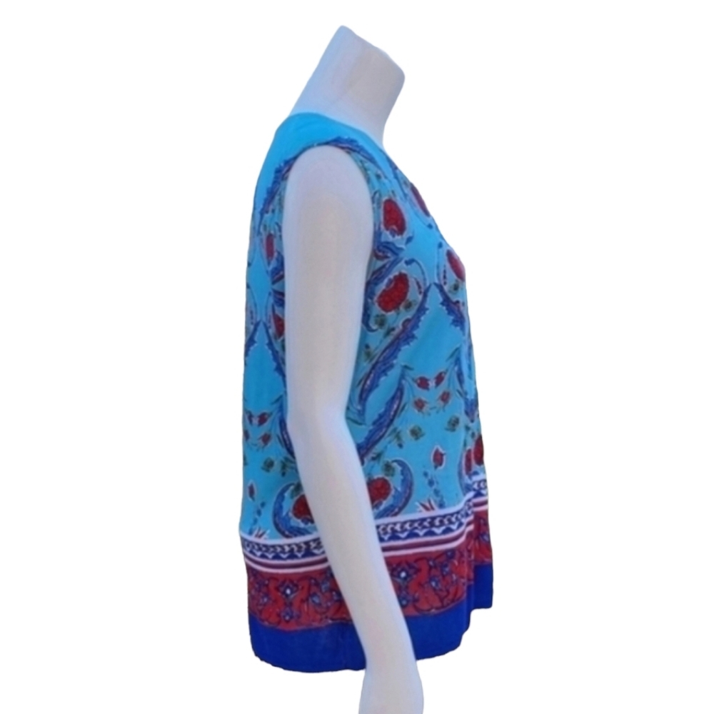 ESCADA Majorca Fantasy Floral Sleeveless Blouse L Silk Blend Resort Luxury Top - Picture 6 of 16